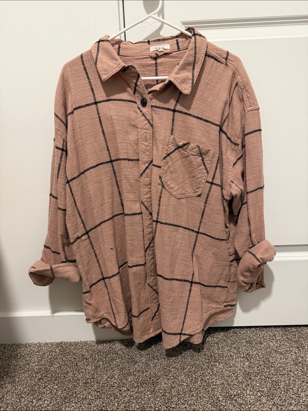 Maurices Mauve Plaid Button-Down Shirt with Chest Pocket
